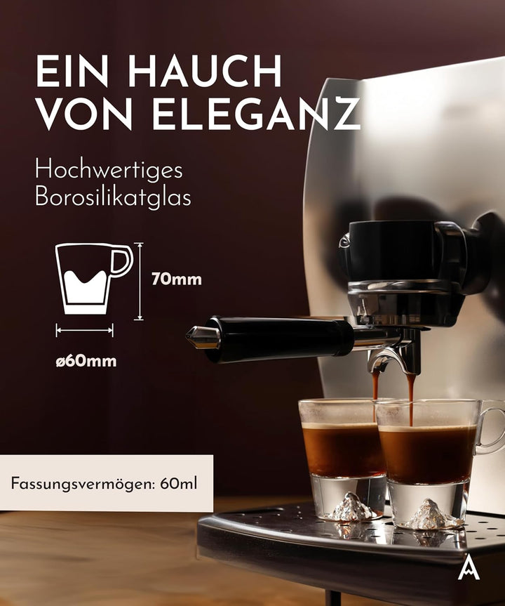 Espressotassen Set 4x60ml mit Henkel, Handgemachte Espresso Gläser aus Borosilikat, Topographic Gläs