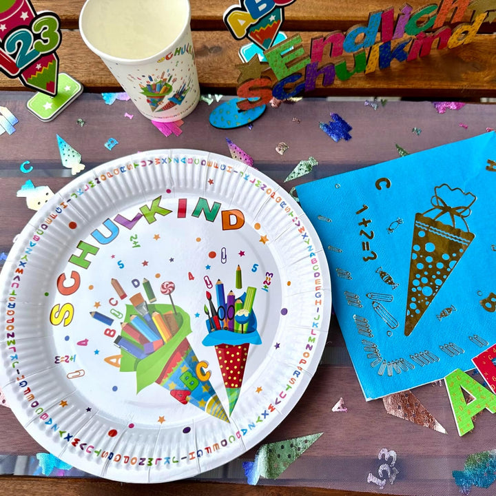 Oblique Unique® Schulkind Party Pappbecher Set Papierbecher Trinkbecher für Schuleinführung Einschul