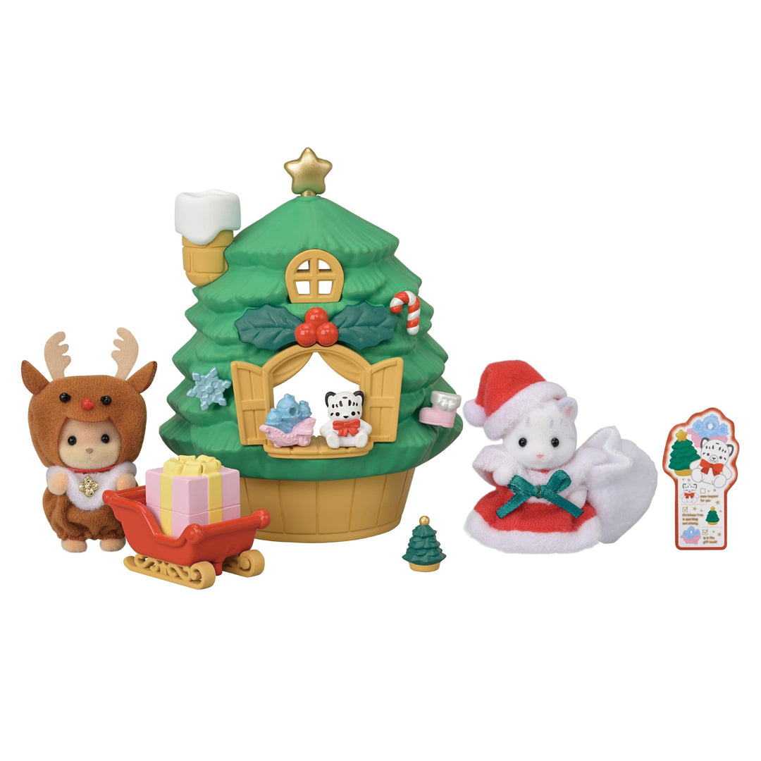 Sylvanian Families - 5822 Baby Santas Weihnachtshaus Spielset, Spielset mit Tierfigur,Schneeleopard,