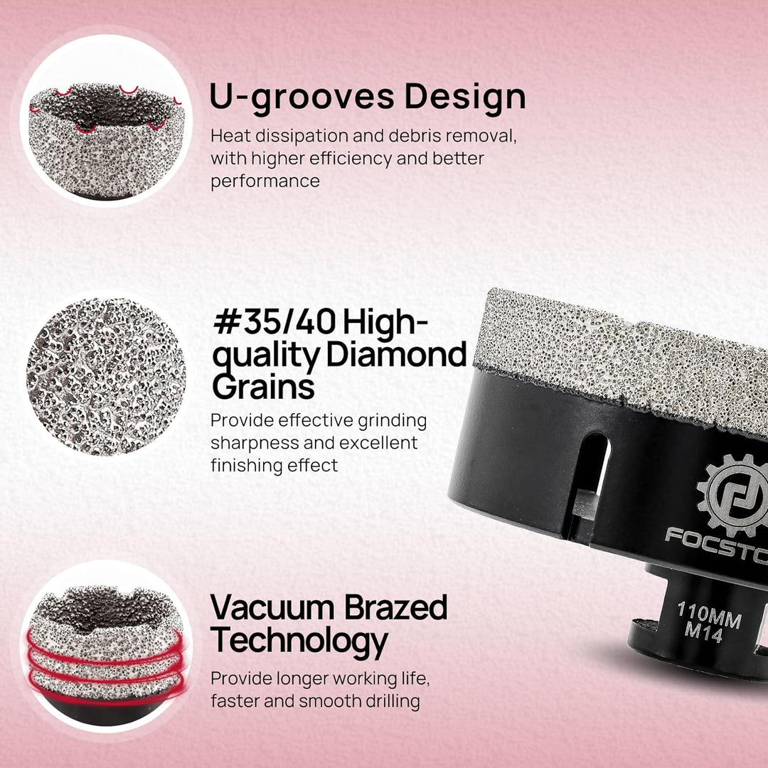FOCSTOL Diamant Fliesenbohrer 110mm Vakuumgelötete Diamant Lochsäge für Porzellan Keramik Fliese Mar