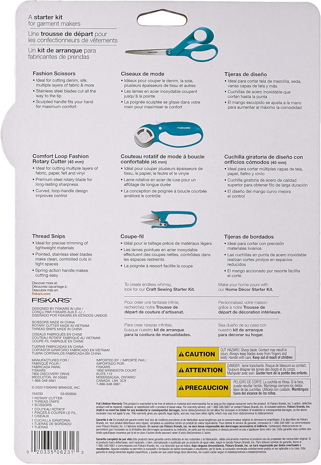 Fiskars 154233-1002 Starter-Set zur Bekleidungsherstellung, 3 Stück, Edelstahl, Türkis/Ausflug, einf