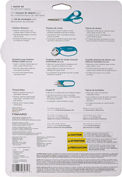 Fiskars 154233-1002 Starter-Set zur Bekleidungsherstellung, 3 Stück, Edelstahl, Türkis/Ausflug, einf