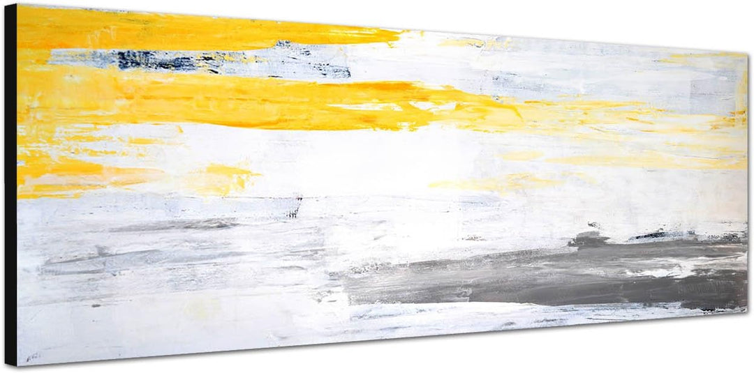 Paul Sinus Art Panoramabild auf Leinwand und Keilrahmen 150x50cm Kunstmalerei abstrakt gelb grau