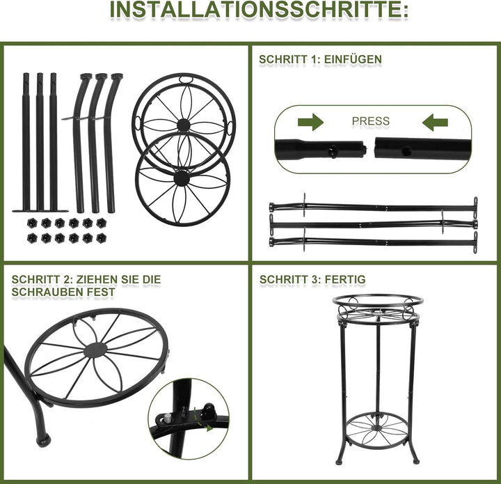 MA3TY Pflanzenständer Metall-Blumenständer,Blumentopfhalter für Drinnen & Draussen,Schwarz Small, Sm