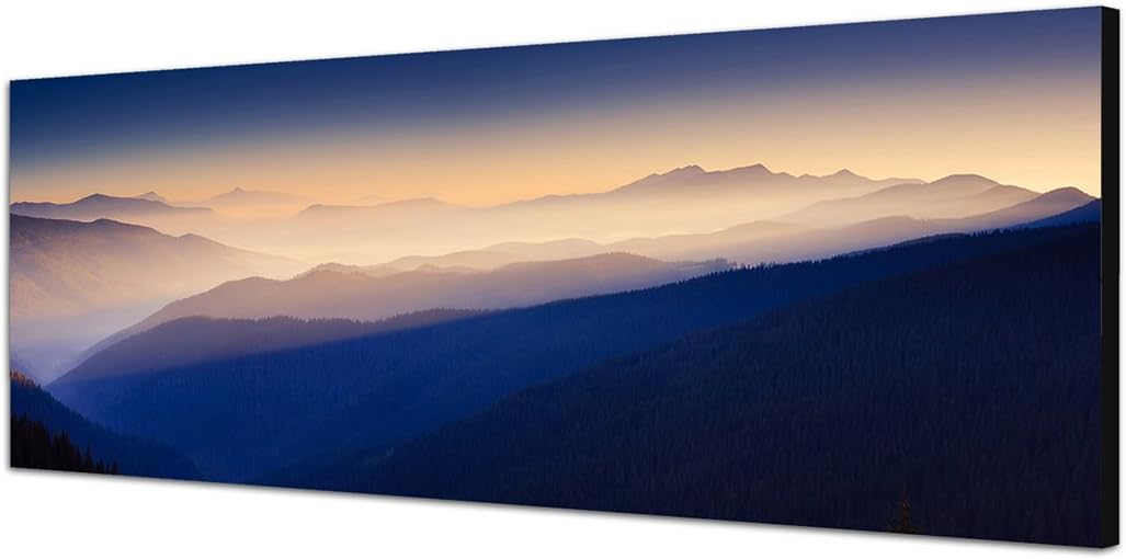 Paul Sinus Art Panoramabild auf Leinwand und Keilrahmen 150x50cm Sonnenaufgang Landschaft Berge Nebe