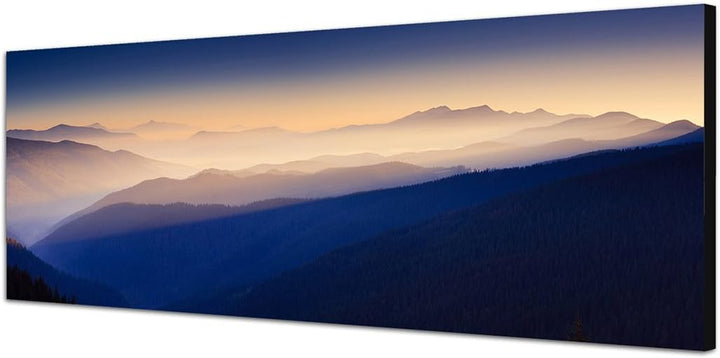 Paul Sinus Art Panoramabild auf Leinwand und Keilrahmen 150x50cm Sonnenaufgang Landschaft Berge Nebe