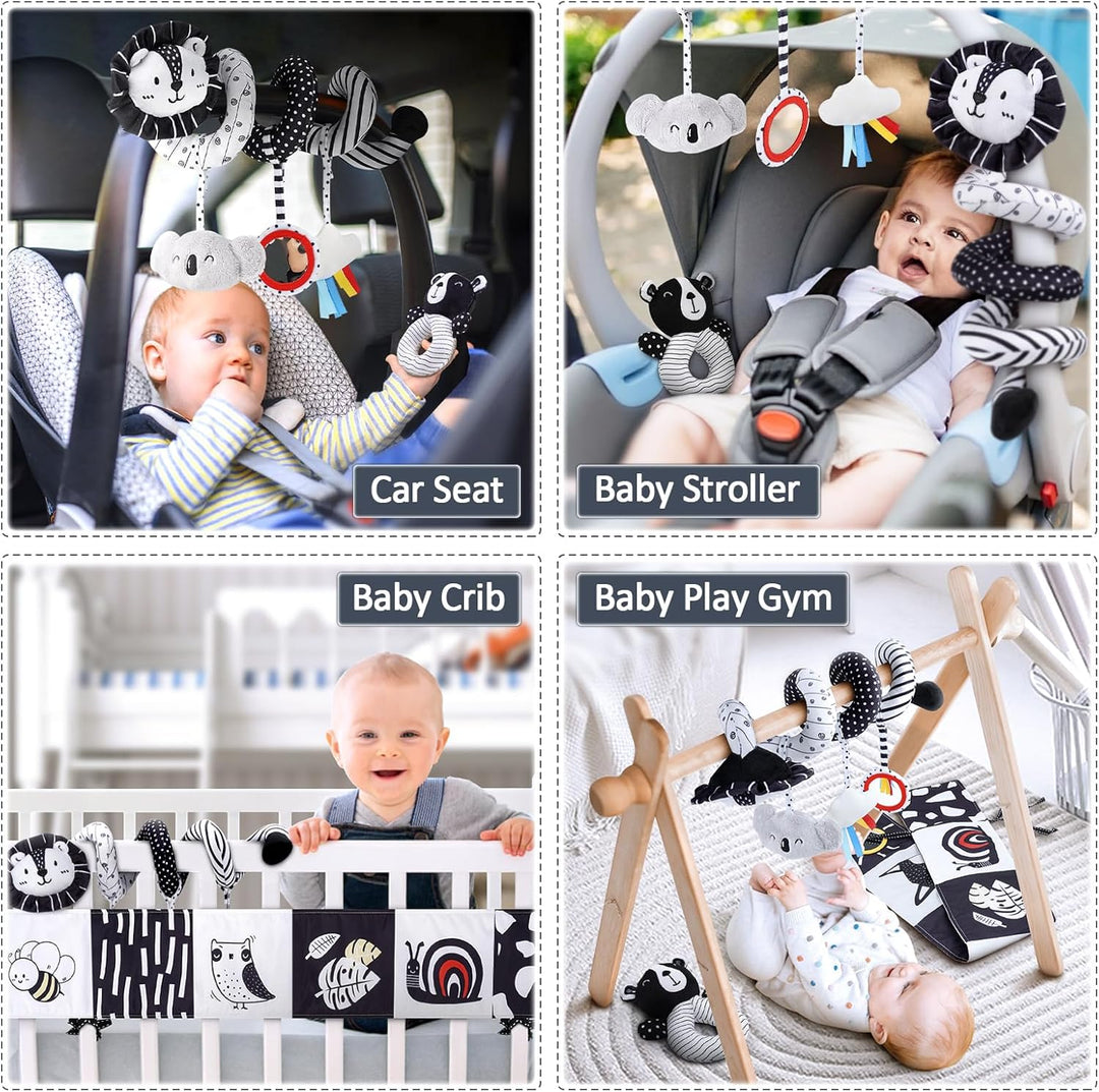 Joyreal Kinderwagen Spielzeug - Schwarz Weiss Spielzeug Stoffbuch, Kontrastbuch Baby, Kontrastkarten