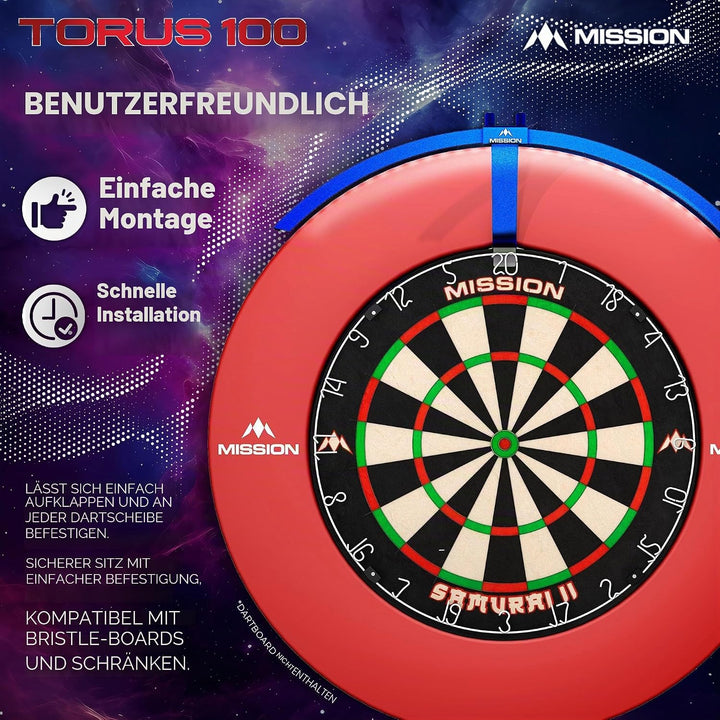 Mission Darts TOR100 Torus 100 | Dartscheibe LED klappbar tragbar Dartscheibe Reise Beleuchtungssyst