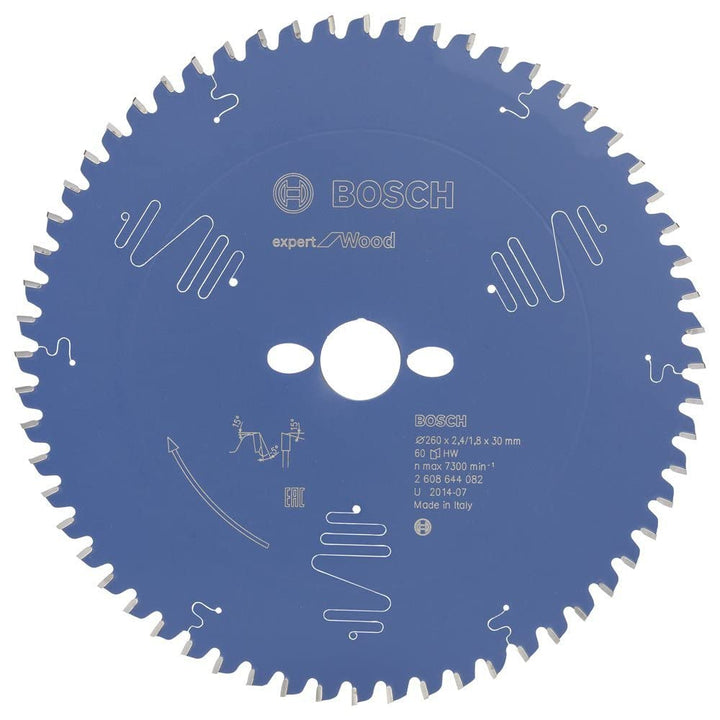 Bosch Professional 1x Kreissägeblatt Expert for Wood (Holz, Sägeblatt Ø 260 x 30 x 2,4 mm, 60 Zähne,