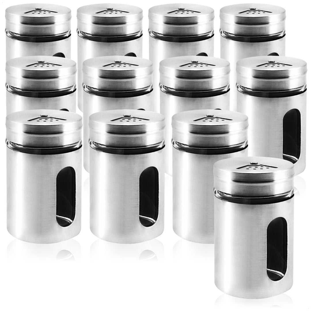 com-four® 12x Salz,- Gewürz,- & Kräuterstreuer Edelstahl (12 Stück - silberfarben), 12 Stück - Silbe