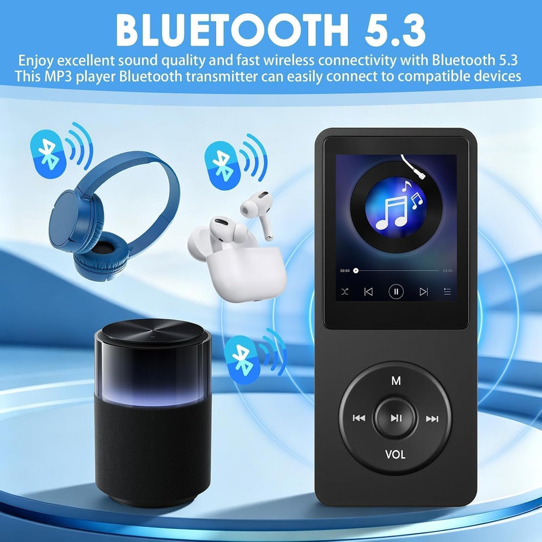 32GB MP3 Player Bluetooth 5.3 mit 1.8" TFT Farbbildschirm HiFi Musik Kinder MP3-Player mit Lautsprec