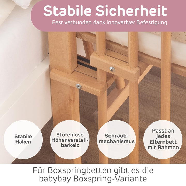 babybay Maxi Comfort Plus Beistellbett & Stubenwagen aus massivem Buchenholz / Zustellbett mit Versc
