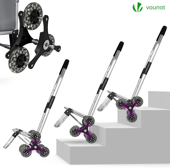 VOUNOT® Aluminium Einkaufstrolley Treppensteiger, 3 in 1 Trolly Einkaufswagen Klappbar, Hackenporsch