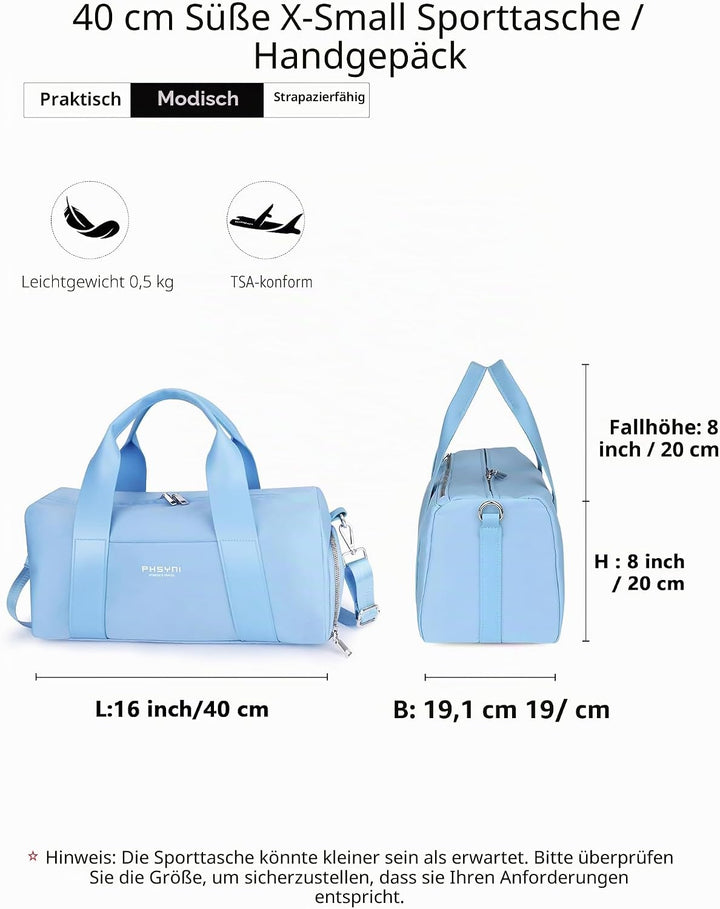Sporttasche 16 Zoll für Frauen &amp; Kinder,Mit Schuhfach &amp; Trocken-Nass Trennung Blau 16 Kleine Grösse,