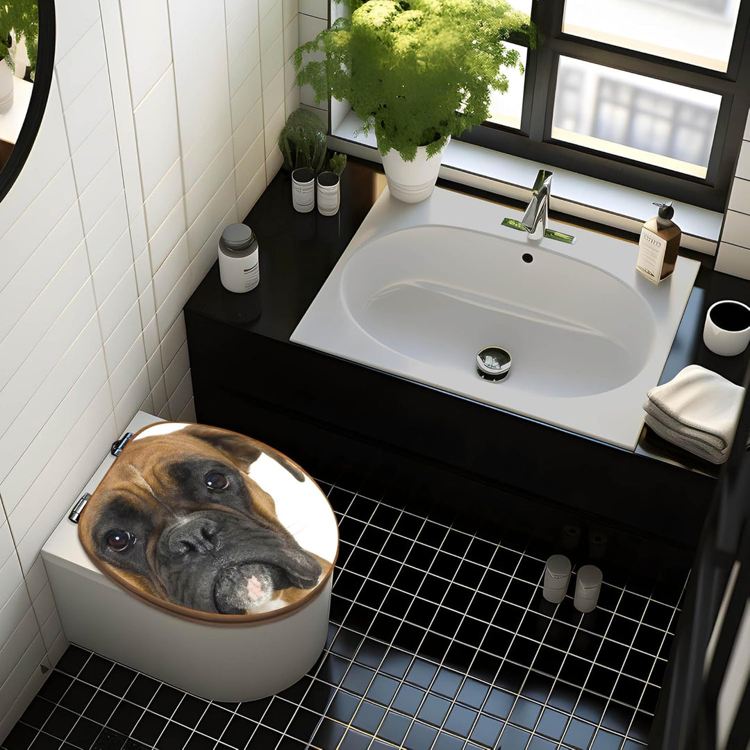 banjado® Design WC Sitz Bambus Absenkautomatik mit Motiv Boxer/Toilettendeckel mit Absenkautomatik H
