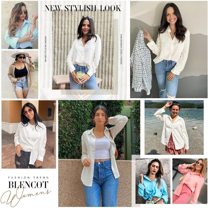 BLENCOT Damen Bluse Langarm Hemden Casual V-Ausschnitt Roll Up Ärmel Button Down Blusen Tops S Grün-