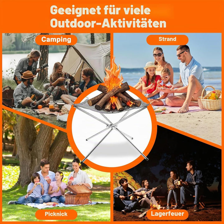 42cm Tragbare Outdoor Feuerstelle mit Tragetasche, 304 Edelstahl Mesh Aussenbereich Feuer Pit Mat, F