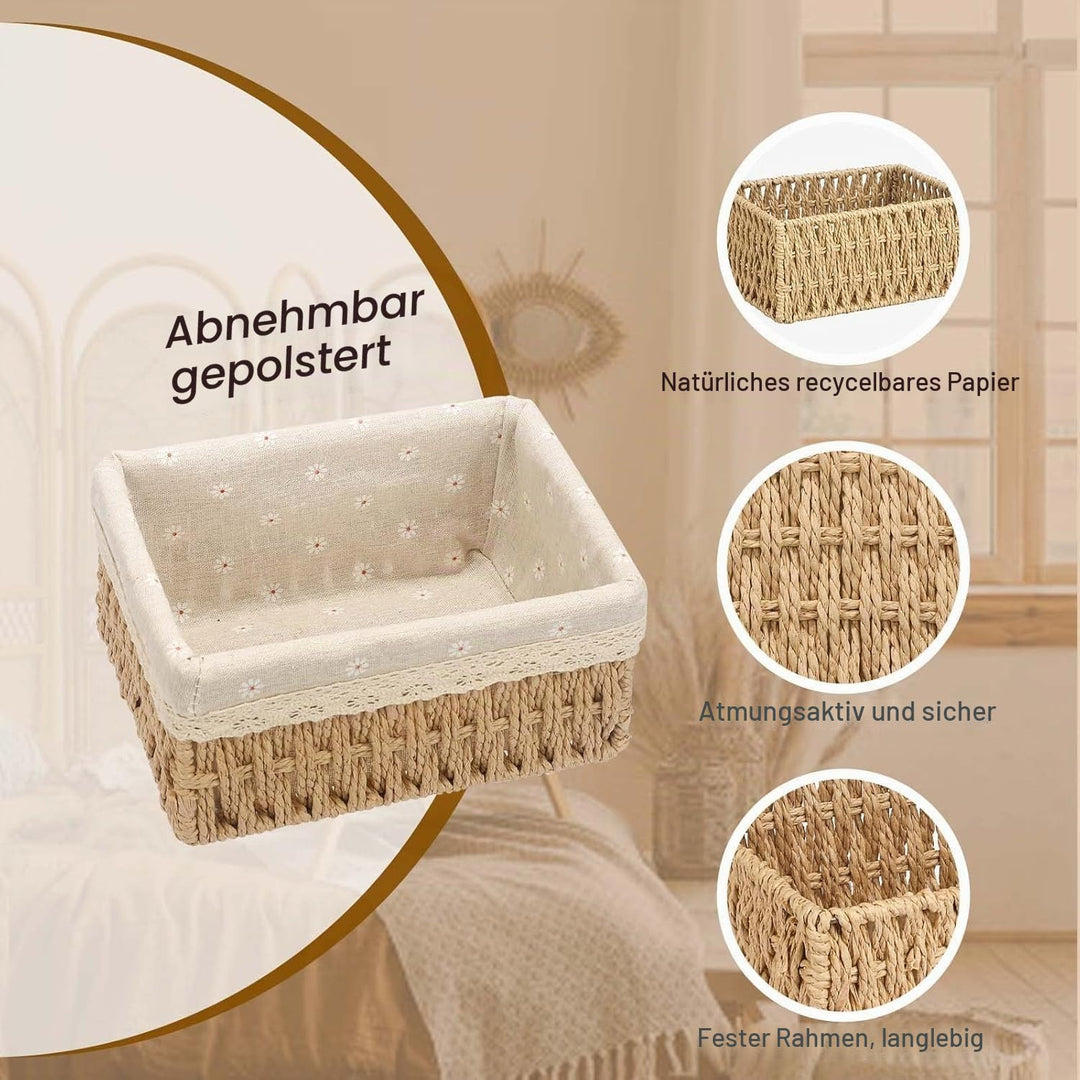 Aufbewahrungskorb Korb Geflochten, Körbe Aufbewahrung Bad Wickeltisch Organizer Flechtkorb 3er-Set,