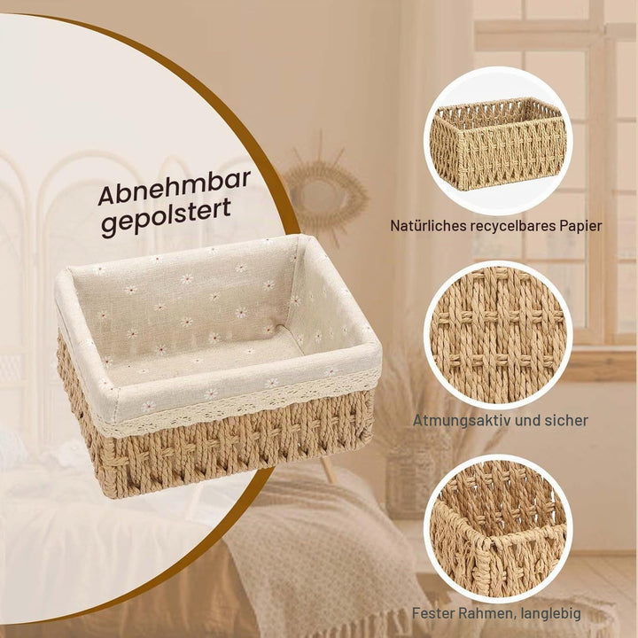 Aufbewahrungskorb Korb Geflochten, Körbe Aufbewahrung Bad Wickeltisch Organizer Flechtkorb 3er-Set,