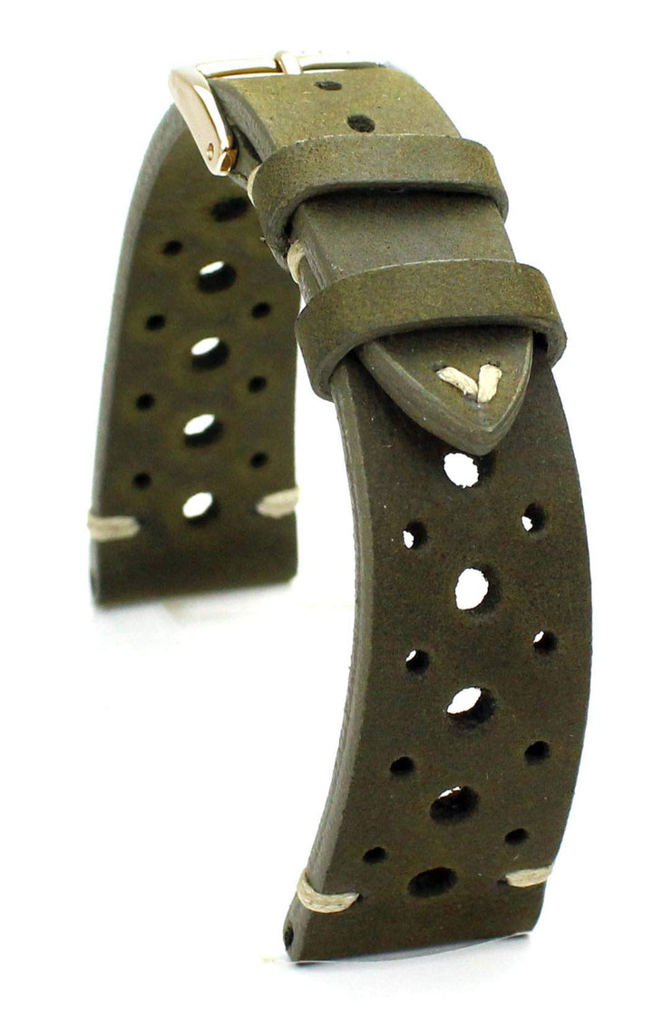 RIOS1931 Rallye Gold Vintage Rindsleder Uhrenarmband handgemacht in Deutschland Robust 20mm Moosgrün