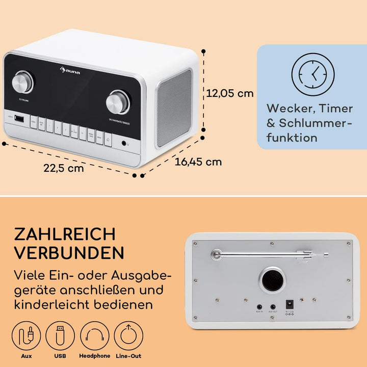 Auna Radio für Küche & Bad, Aufladbares DAB-Radio, DAB Plus Radio mit Bluetooth, Radio Batteriebetri