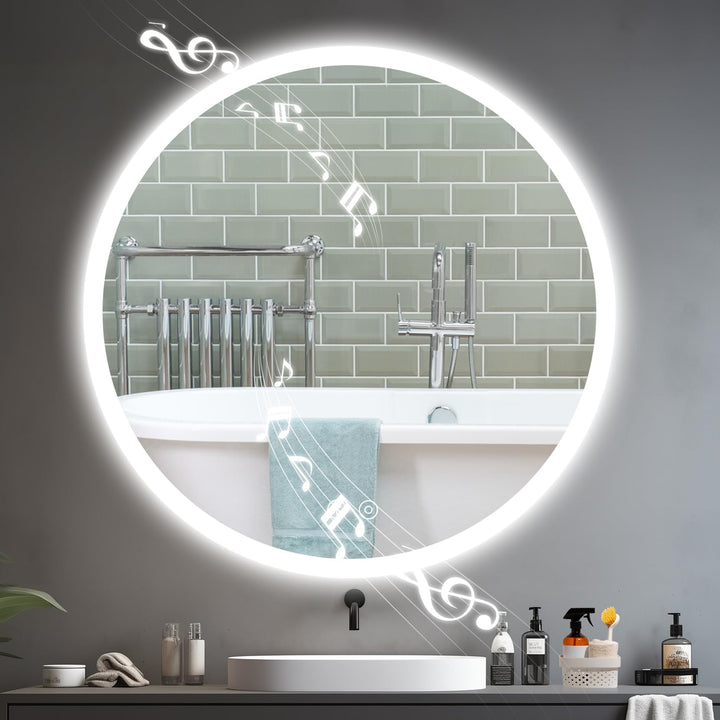 YOLEO Badspiegel mit Beleuchtung rund 70cm, Badezimmerspiegel LED mit Bluetooth-Lautsprecher, Wandsp