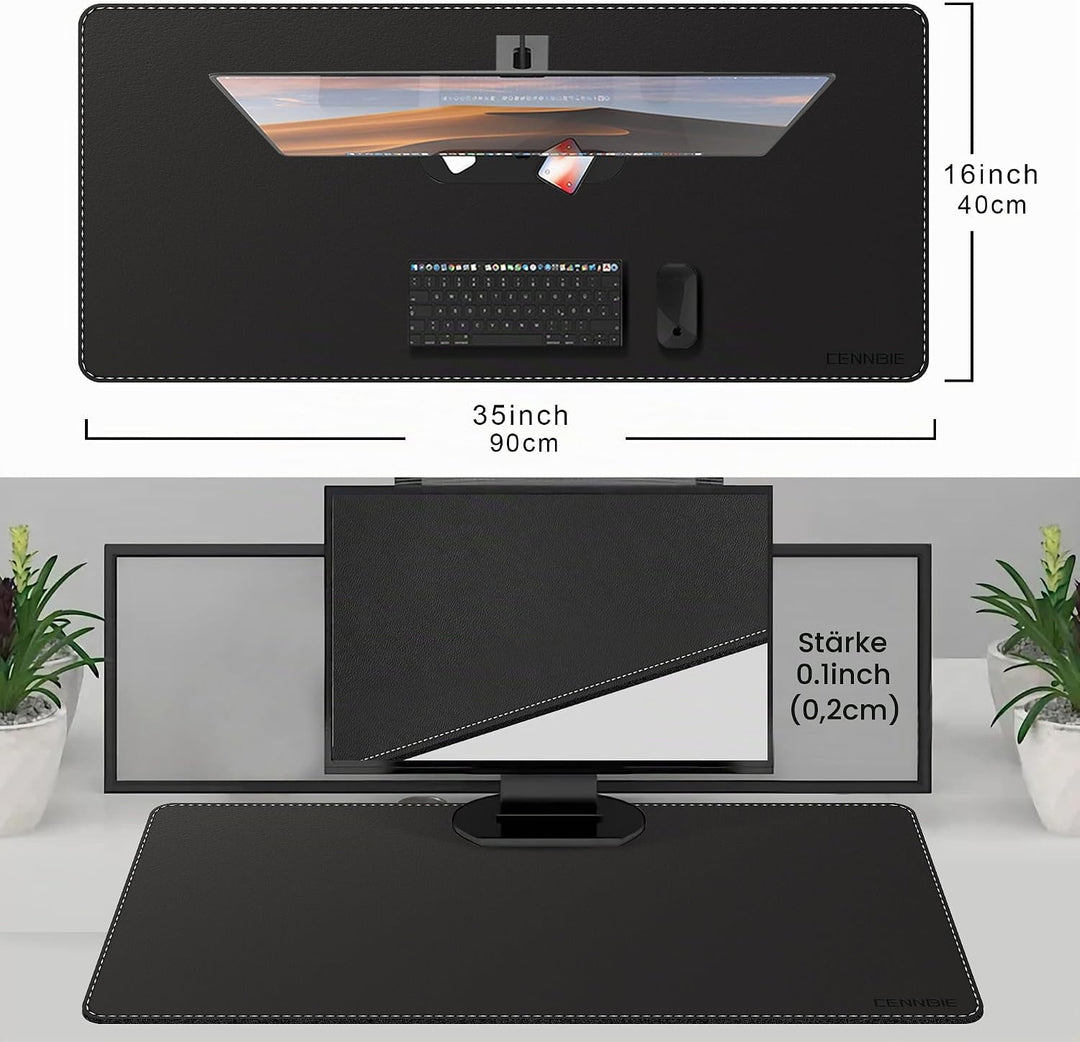 CENNBIE Schreibtischunterlage Leder, 90 x 40 cm Mauspad XXL, Erweitertes schreibtischunterlage Filz,