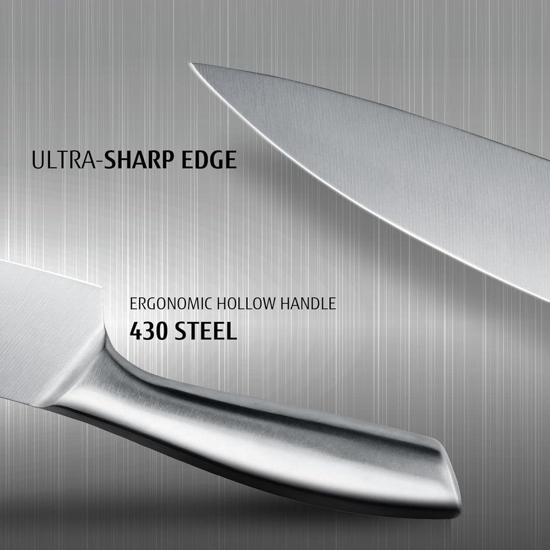 hecef 5-tlg Messerset, Scharfes Küchenmesser Set, Alles in Edelstahl Silber Schneidemesser, Chefmess