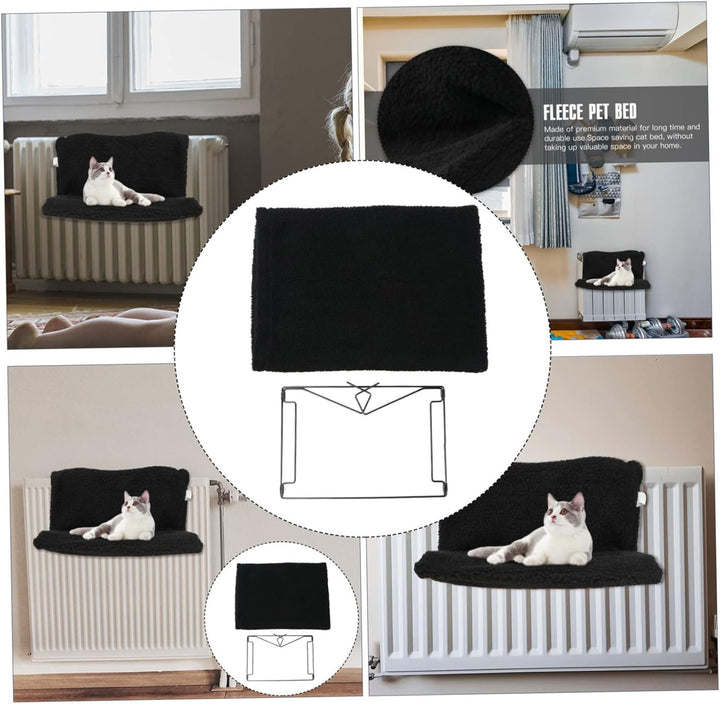 Toyvian Hängendes Heizkörperbett für Katzen Schwarzes Vlies Haustierbett mit Eisenrahmen für Winter
