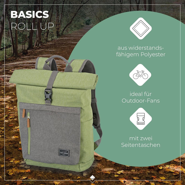 travelite Handgepäck Rucksack mit Laptop Fach 15,6 Zoll, Gepäck Serie BASICS Daypack Rollup: Praktis