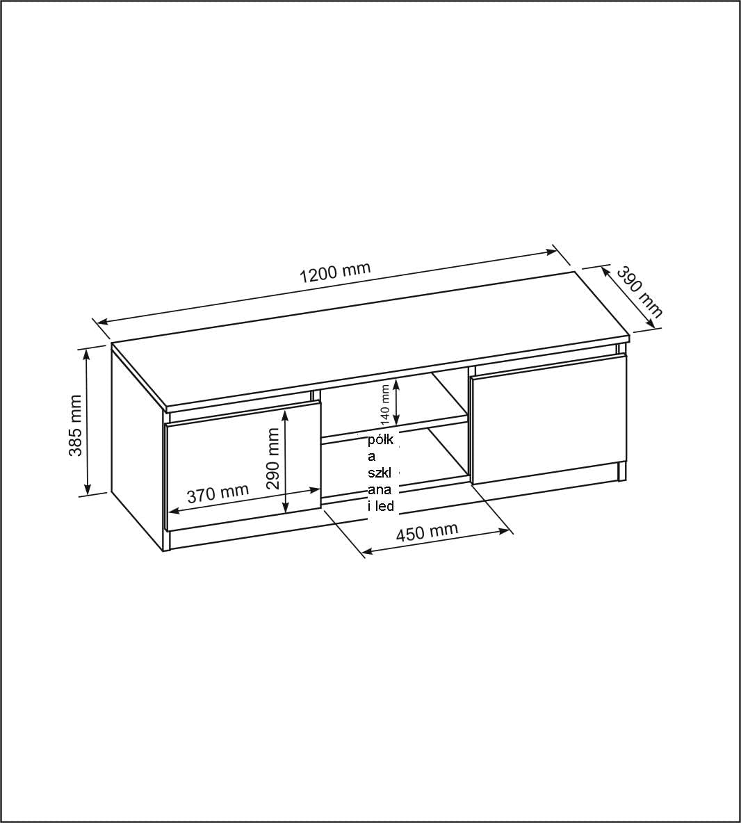 meble masztalerz TV Schrank Schwarz Matt mit 2 Ablagen und 2 Türen, 120 cm, Lowboard, Stehender RTV