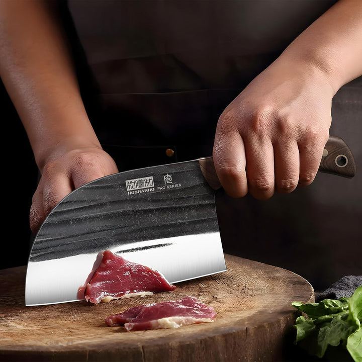 HOSHANHO 17cm Serbisches Kochmesser, Hackmesser aus Kohlenstoffstahl zum Fleischschneiden, Handgefer