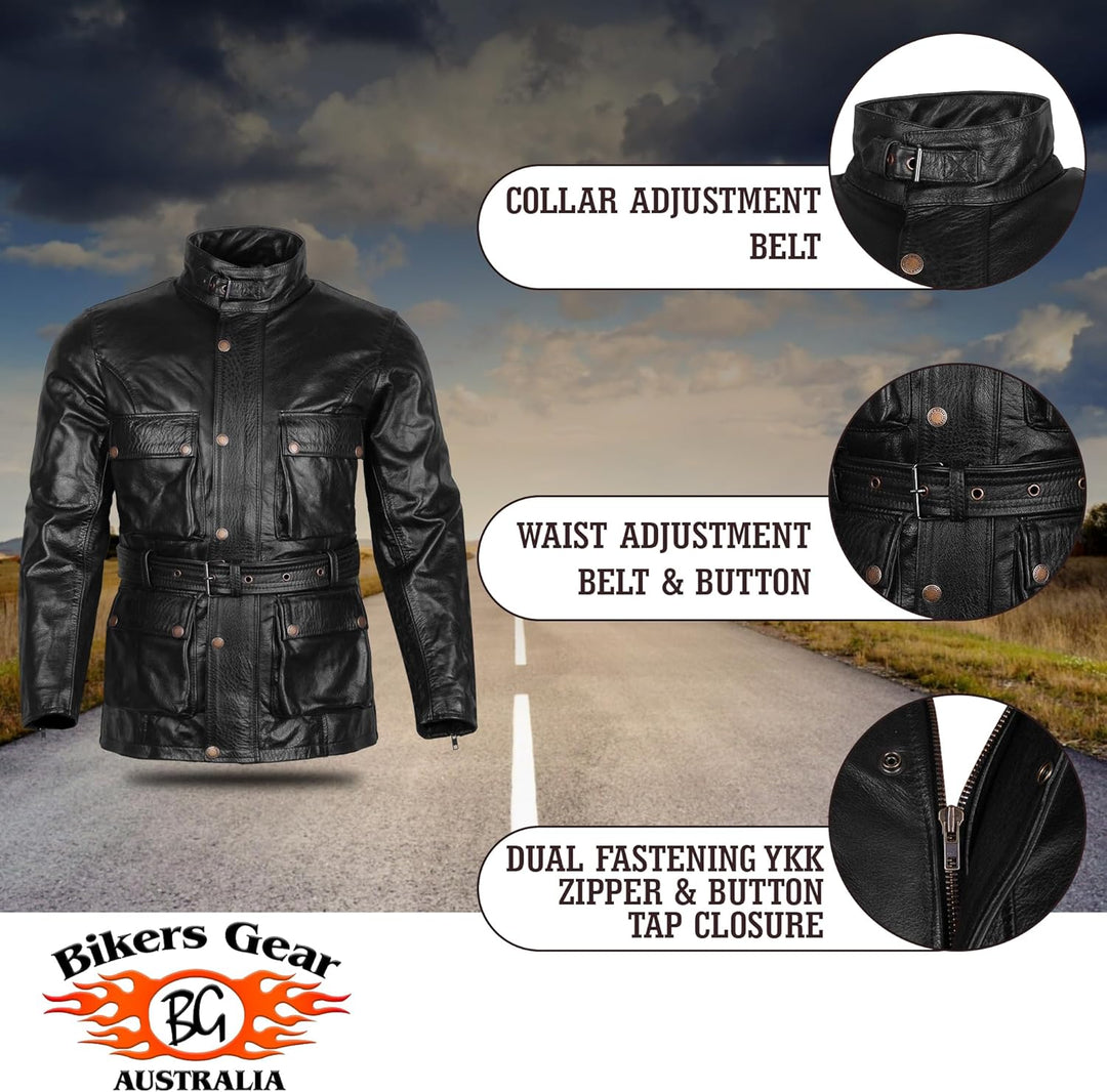 Biker Gear Klassische Vintage Trail Blazer CE1621-1 PU Rüstung Motorrad Gewachste & geölt Alter beha
