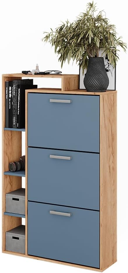 Vicco Garderobe Orlando, Goldkraft Eiche/Blau, 80 x 128.3 cm mit 3 Fächern, Goldkraft Eiche/Blau