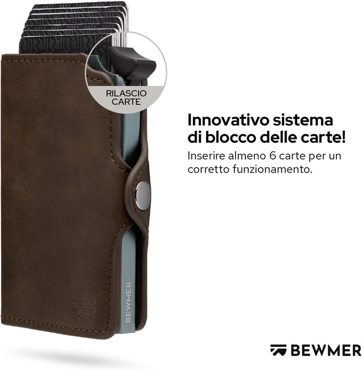 BEWMER Kartenetui 1 für Herren und Damen, kleine Brieftasche mit RFID-Schutz und Clip aus Kohlefaser