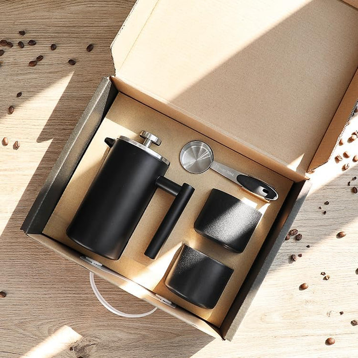 FeRey Tools French Press Kaffeebereiter Set – 350ml French Press mit 150ml Edelstahlbecher – Doppelw
