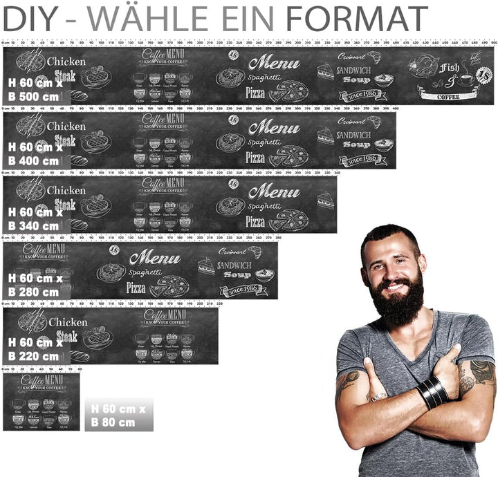 StickerProfis Küchenrückwand selbstklebend Glasoptik - Bistro MENU - 1.8mm, Versteift, alle Untergrü