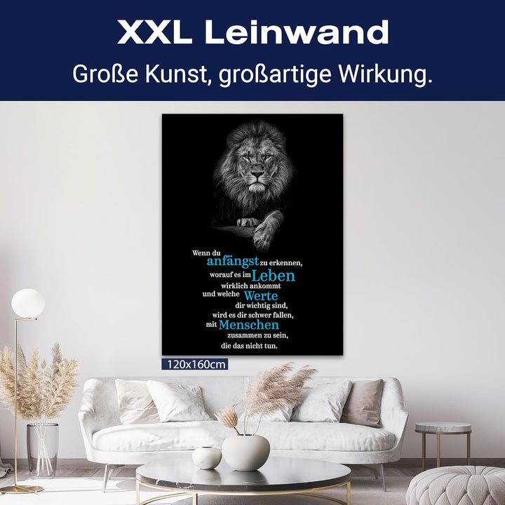 wandmotiv24 Motivations Motiv als Leinwandbild, 60x45cm, Querformat, Leben, Werte, Menschen, Löwe, S