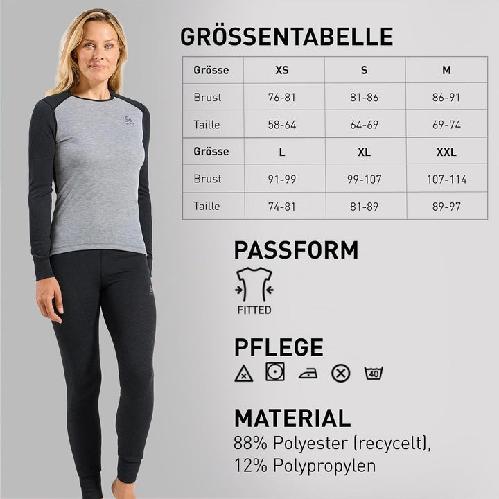 Odlo Damen Funktionsunterwäsche Set Active WARM ECO L Dark Grey Melange - Grey Melange, L Dark Grey