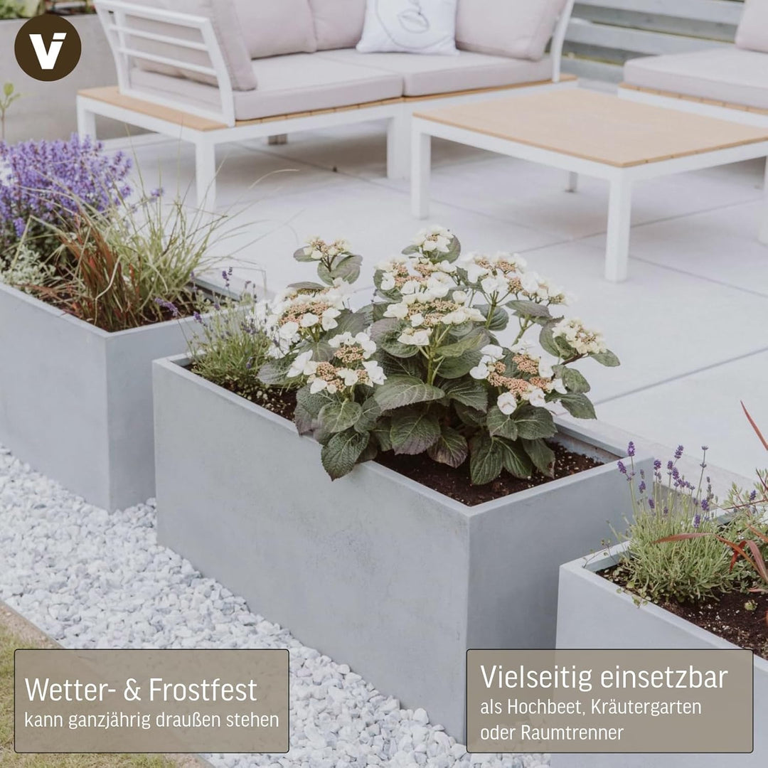 VIVANNO Pflanztrog Maxi Pflanzkübel - 45x100x45 cm Witterungsbeständig, Stilvolles Beton-Design, Fib