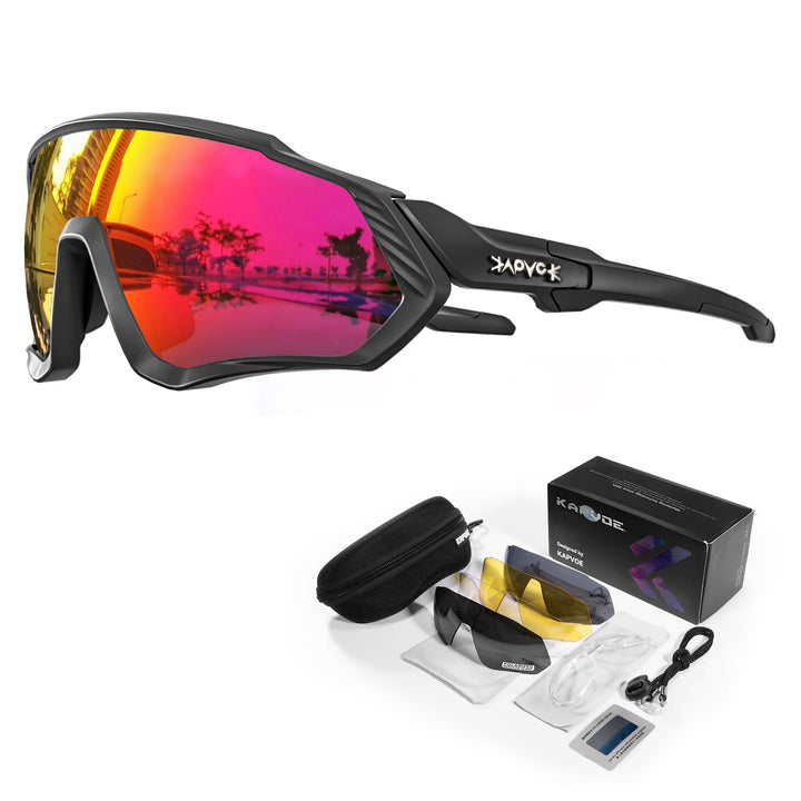 KAPVOE Polarisiert Fahrradbrille mit 1 Linse oder 5 austauschbare Linse TR90 Rahmen für Herren Damen