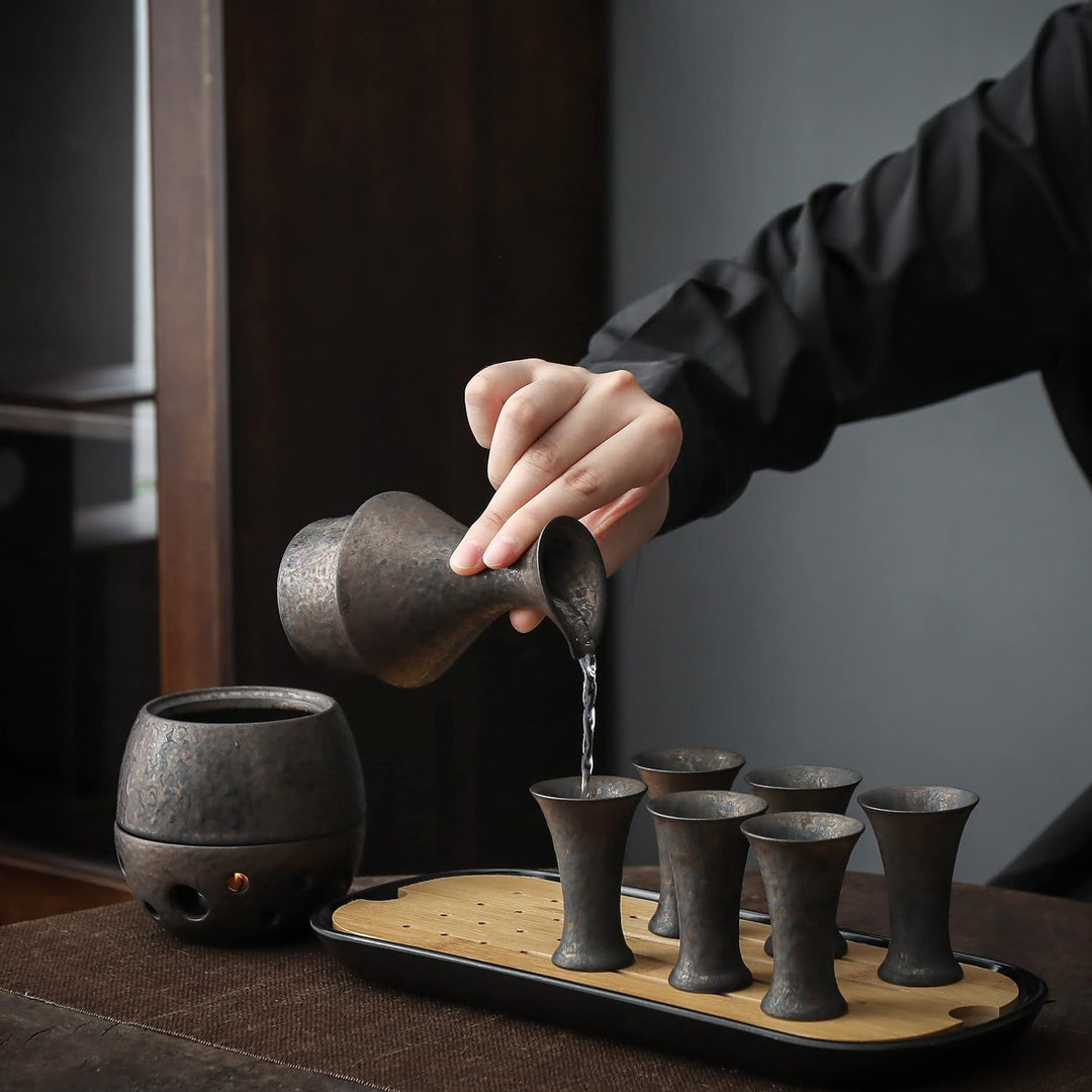 TEANAGOO Japanisches Traditionell, Sake Karaffe (170 ml) mit 6 Sake Becher (25 m) für heisse oder ka