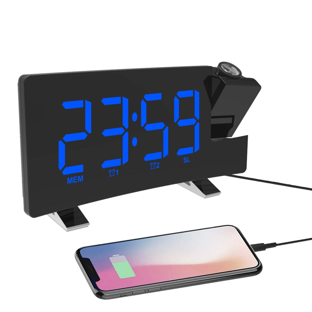 ThreeH Projektionsuhr UKW-Radiowecker mit USB-Ladegerät 5,5'' grosses LED-Display 2 Töne für Heavy S