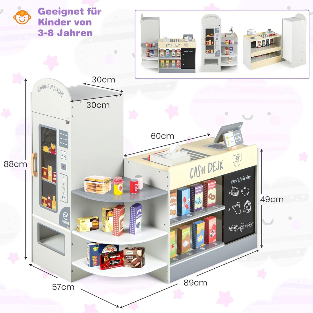 GOPLUS Kinder Kaufladen, Supermarkt aus Holz, Kaufmannsladen mit mit Kasse, POS-Automat & Verkaufsau