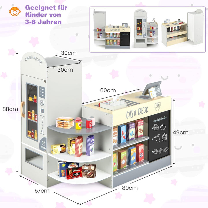 GOPLUS Kinder Kaufladen, Supermarkt aus Holz, Kaufmannsladen mit mit Kasse, POS-Automat & Verkaufsau