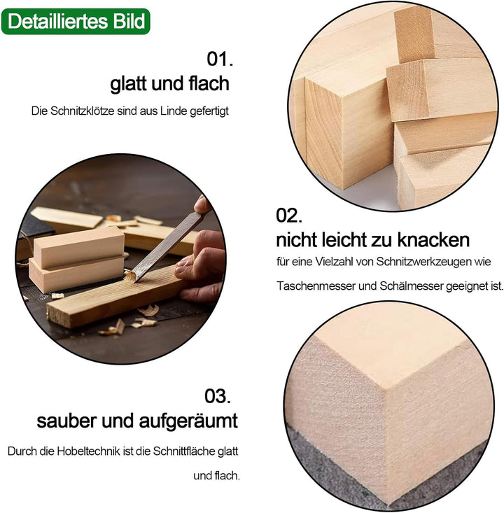 Schnitzholz, 5 Stück Lindenholz Holzblöcke zum Schnitzen, 15 x 5 x 5cm Schnitzen Holzblöcke Unbehand
