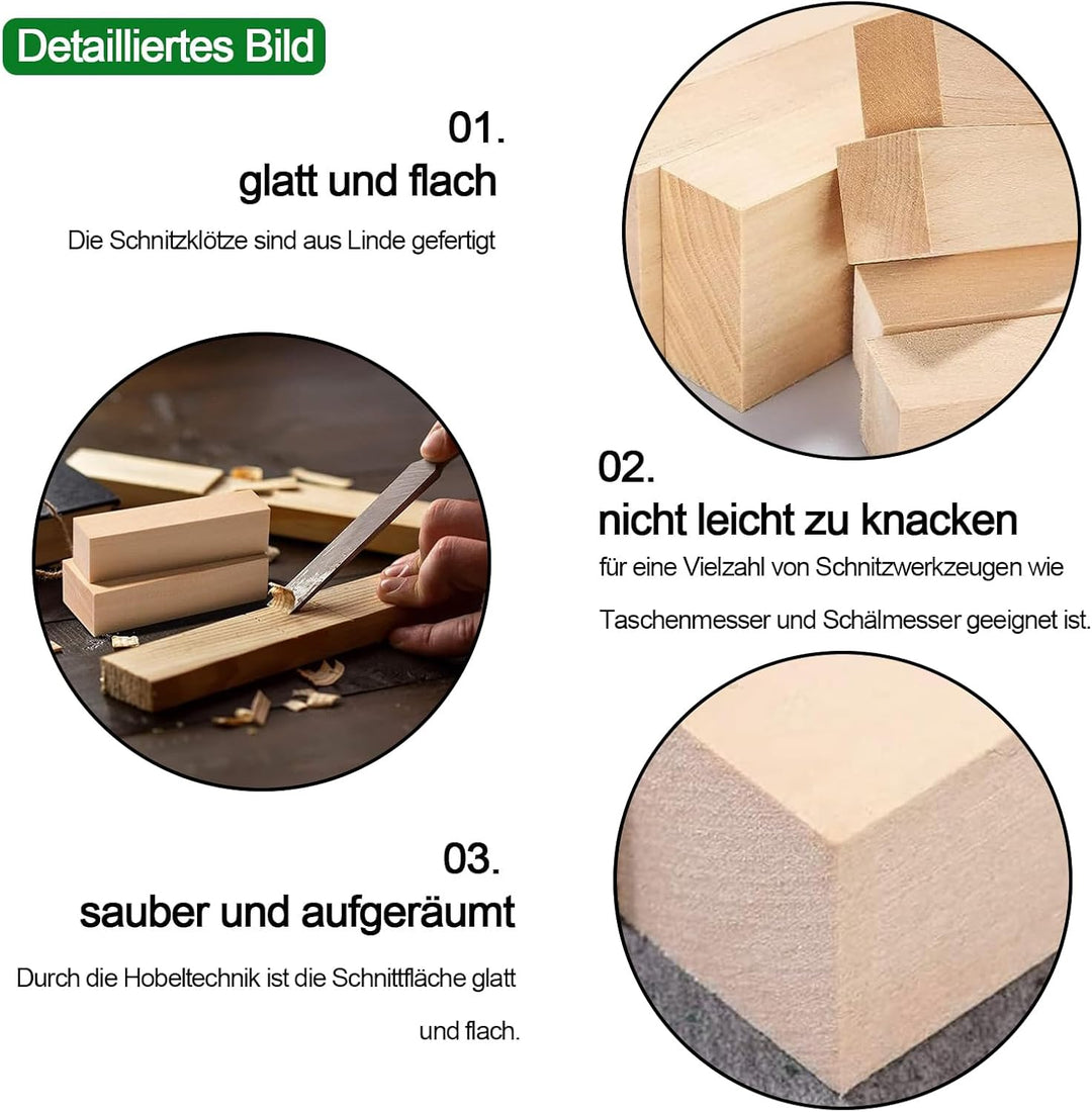 Schnitzholz, 12 Stück Lindenholz Holzblöcke zum Schnitzen, 5x5x10cm DIY Handgeschnitztes Holz, Holzb