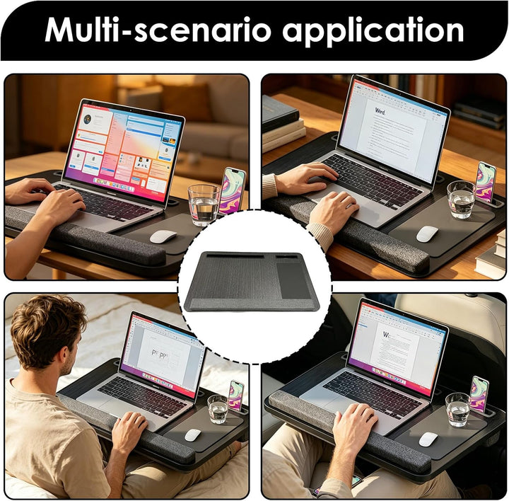 Laptopkissen für Bett mit Handgelenkauflage, bis 16" (Schwarz) | Tablet &amp; Handyhalter und Mausunterl