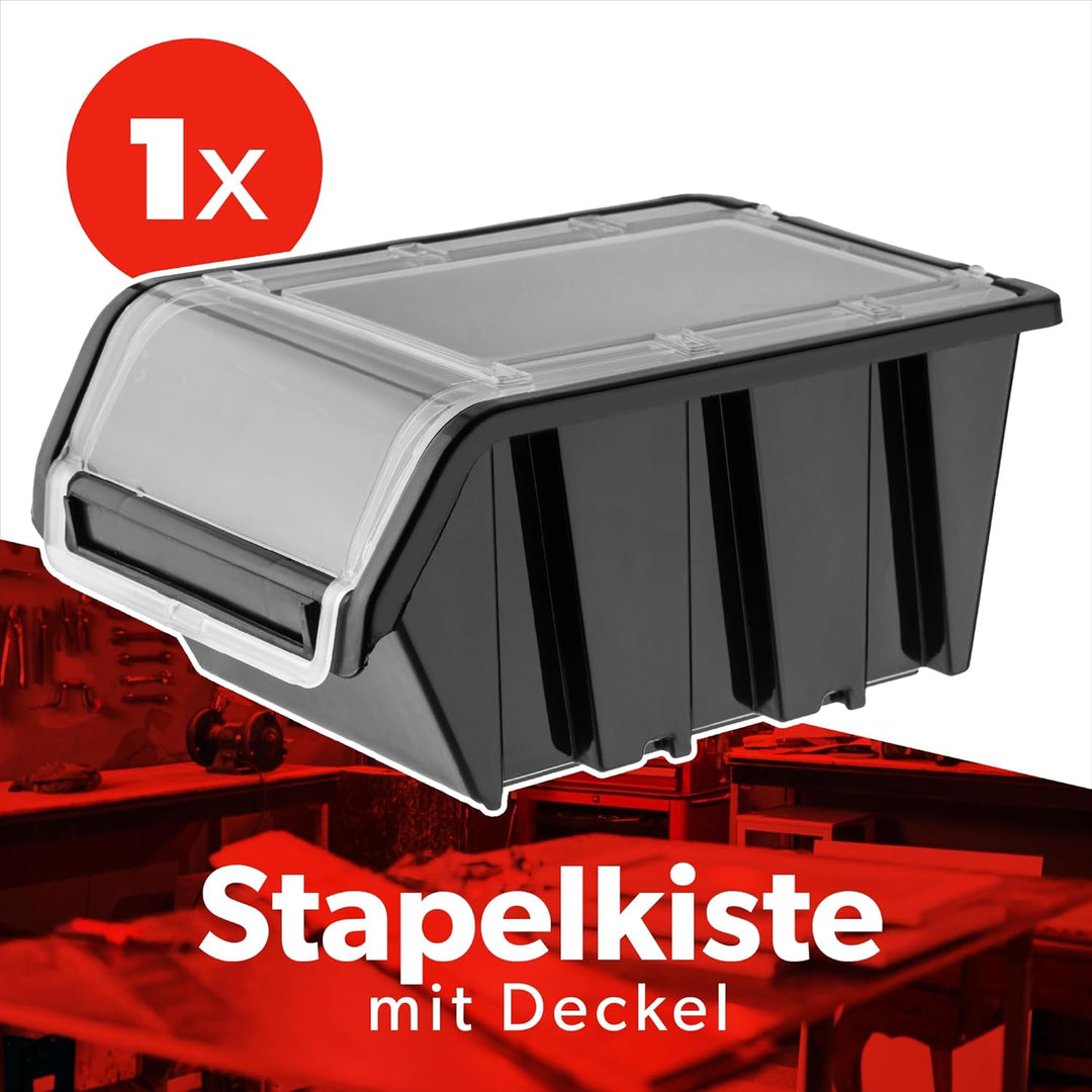 KADAX Stapelkiste mit Deckel, Lagerbox aus PP Kunststoff, Sichtlagerbox in verschiedenen Grössen und