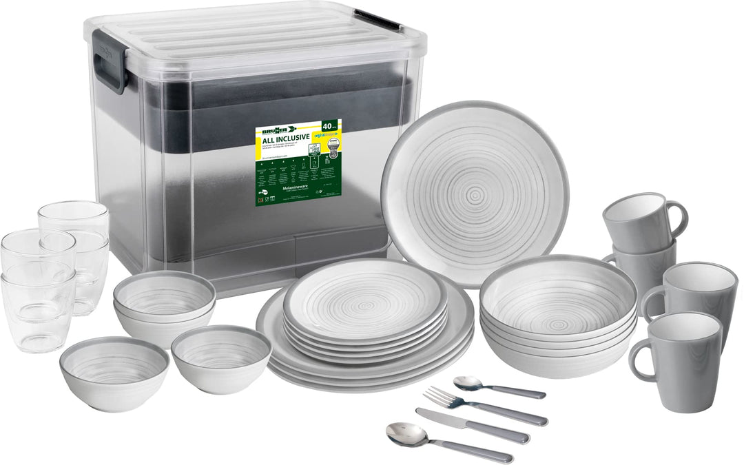 BRUNNER 0830150N.C4X Set Teller, Becher, Schalen, Becher aus Melamin, bruchsicher, Stonetouch, 40 St